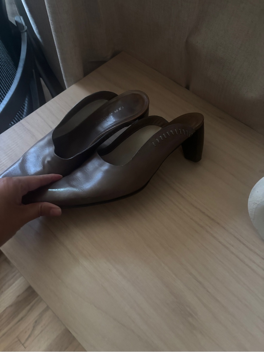 Giorgio Armani Brown Leather Slingback Block Heels